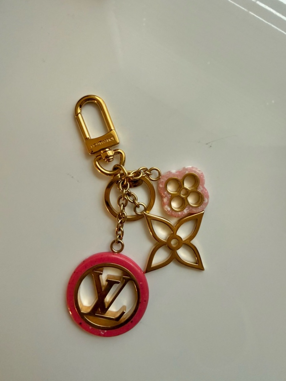 Louis Vuitton Pink and Gold LV Keychain/Bag Charm - Picture 2 of 6